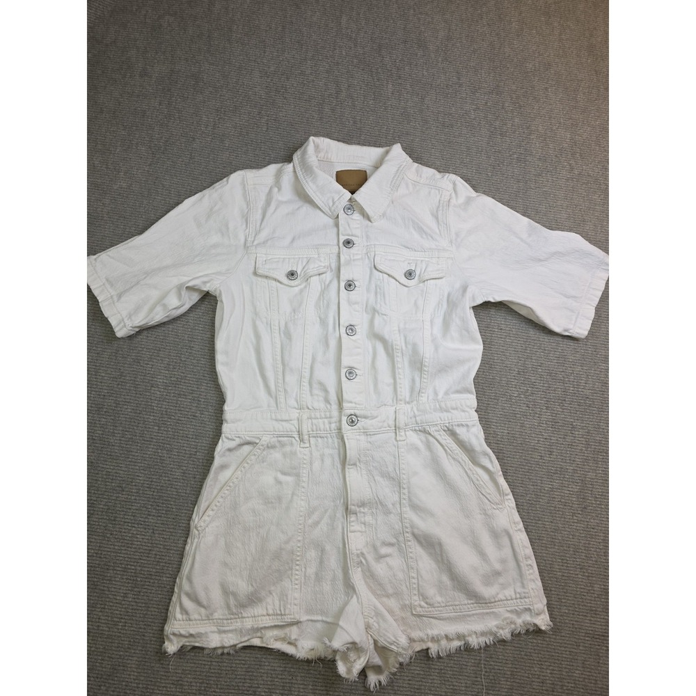 American Eagle Women's Shorts Jumpsuit Coveralls White Frayed Raw Hem Size M